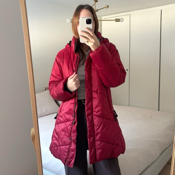 Kanuk Vintage Puffer Winter Coat Mid Long Red Size 2 or M Warm Hooded - Picture 2 of 12